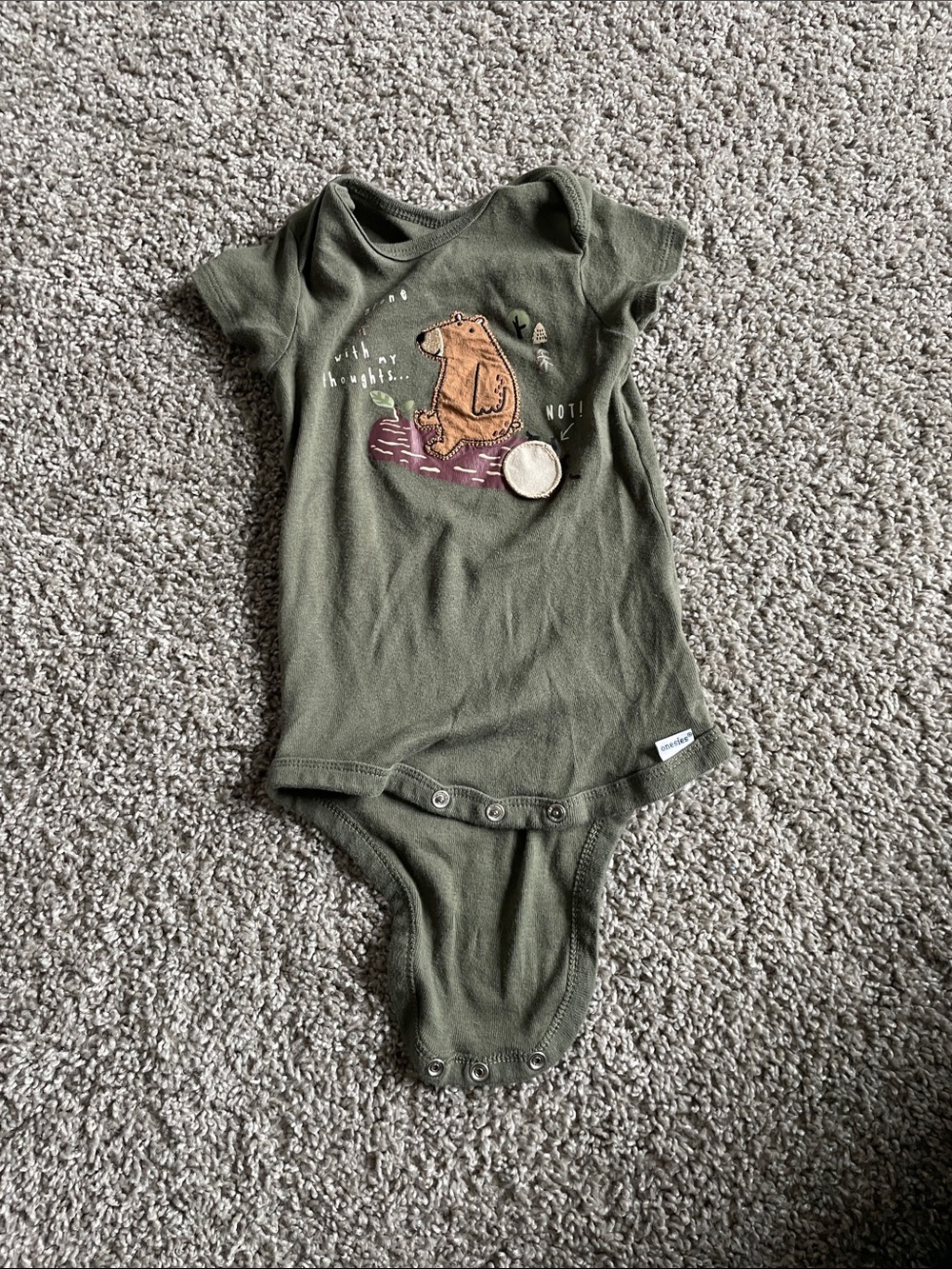 Gerber Olive Green Bear Graphic One-Piece Bodysuit